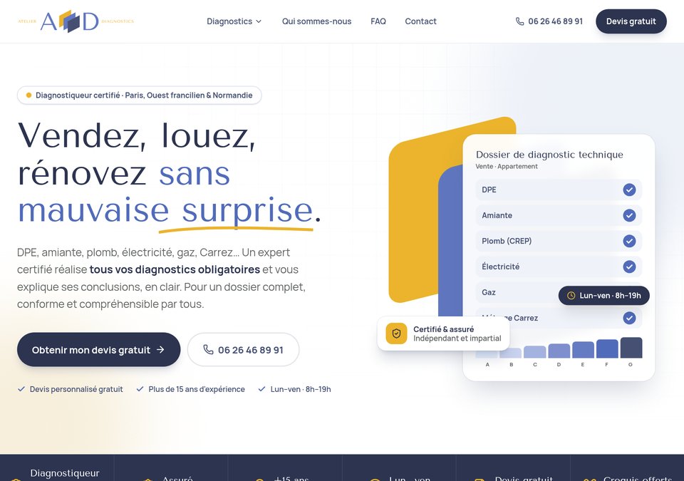 Capture du site L’Atelier des Diagnostics